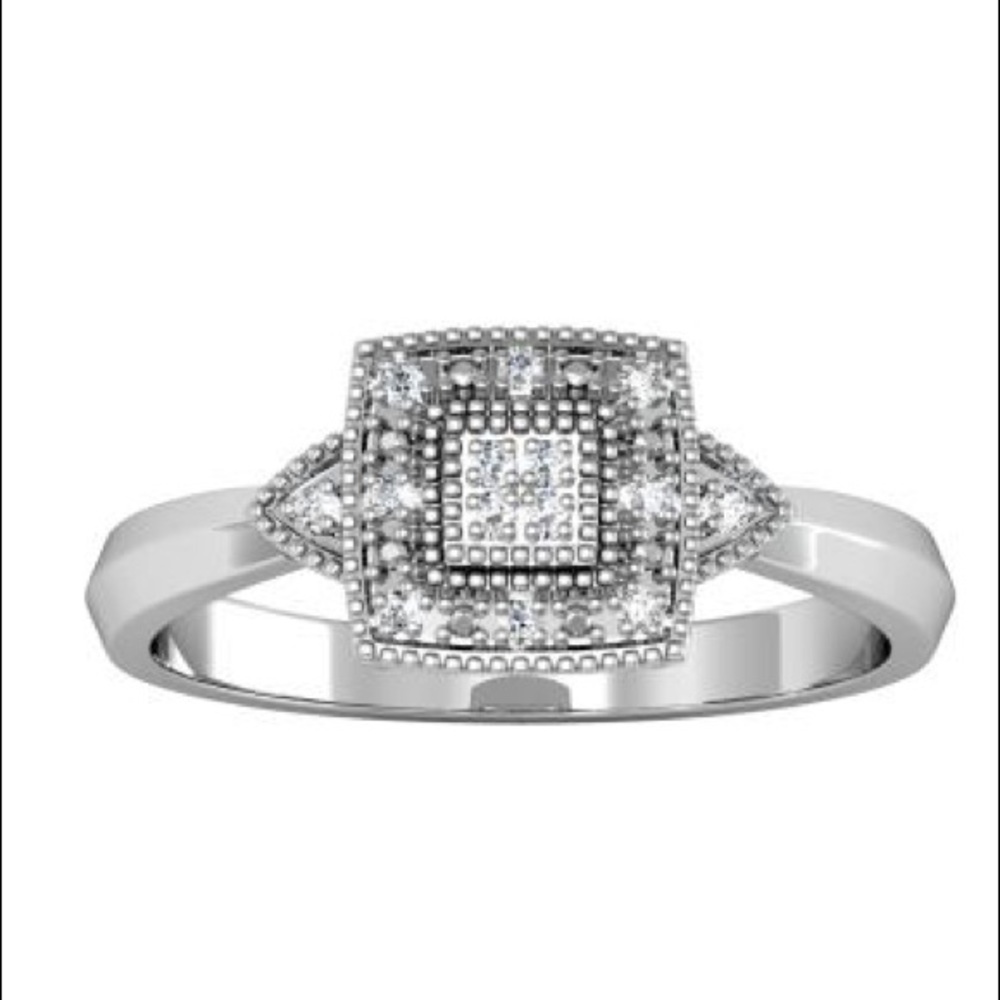 Rhodium/Sterling Silver 0.06ctw Diamond Ring Sz 7 - Picture 2 of 7
